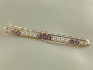 SPILLA ORO 18 KT  AMETISTA E PERLE 